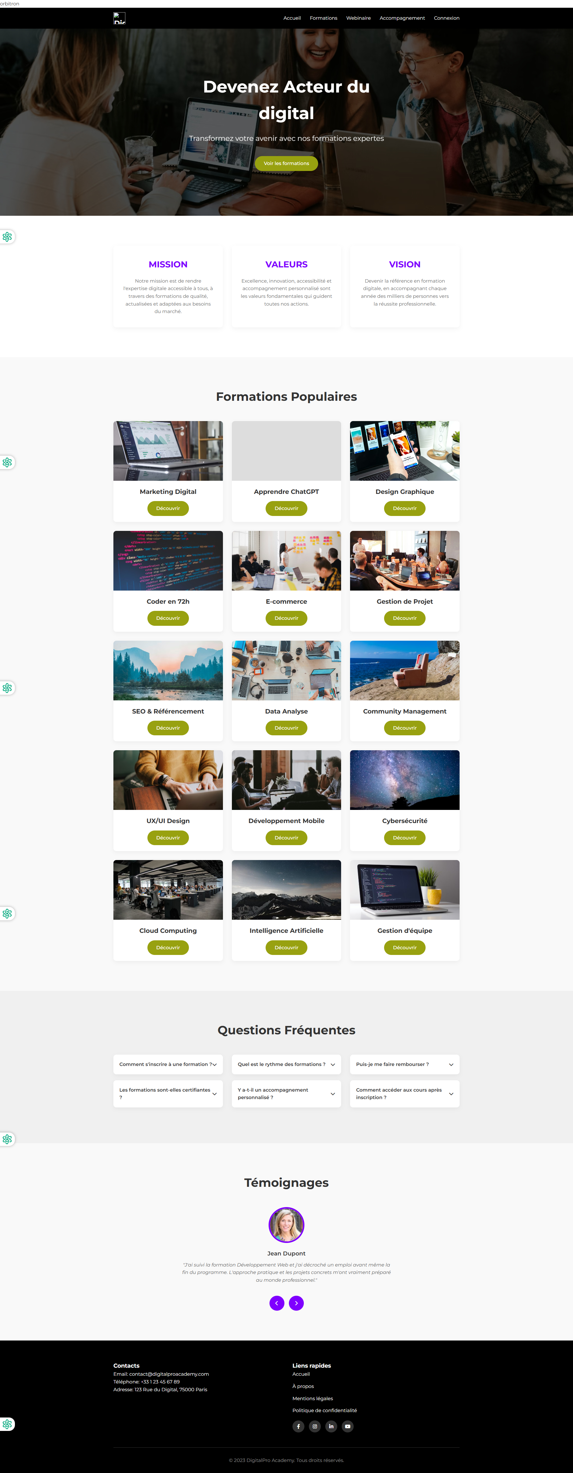 Projet DigitalPro Academy réalisé par POPY TECH